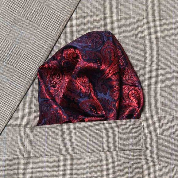 Gascoigne Pocket Square Red Navy Blue Paisley Pattern Men's - Picture 1 of 2